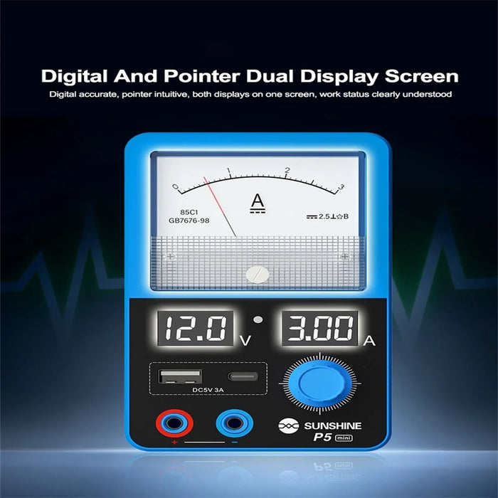 SUNSHINE P5 Mini Smart Power Supply Dual Display Intelligent Screen Dual Port 5V3A Output - EU Plug - 4