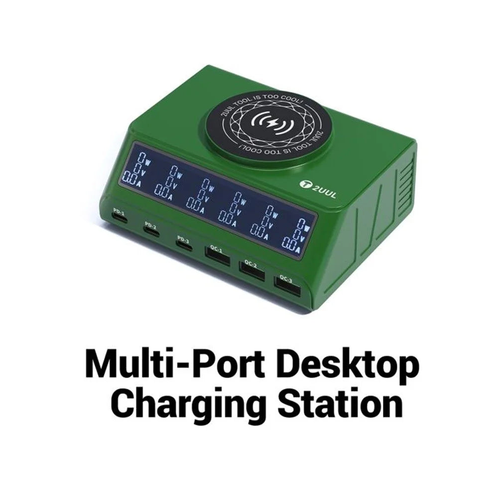 2UUL PC11 110W Multi-Port PD + QC Desktop Charging Station Wireless Pad LCD Display for Phones  /  Tablets  /  Laptops - EU Plug - 2