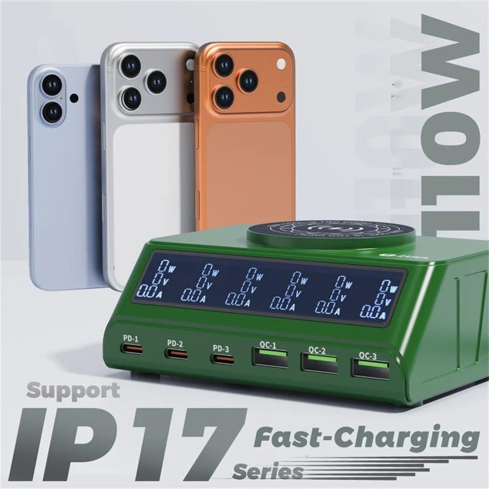 2UUL PC11 110W Multi-Port PD + QC Desktop Charging Station Wireless Pad LCD Display for Phones  /  Tablets  /  Laptops - EU Plug - 3