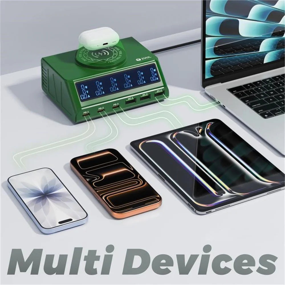 2UUL PC11 110W Multi-Port PD + QC Desktop Charging Station Wireless Pad LCD Display for Phones  /  Tablets  /  Laptops - EU Plug - 4