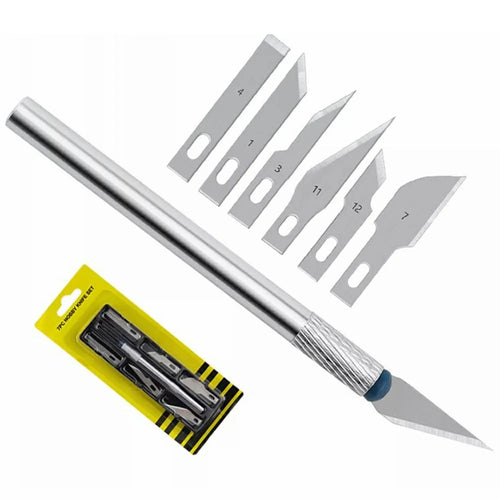 For Phone Repair Precision Carving Tools Set with 6Pcs Interchangeable Blades and Non-Slip Handle - Silver - 1