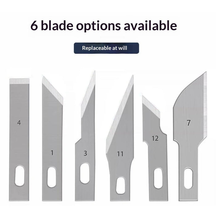For Phone Repair Precision Carving Tools Set with 6Pcs Interchangeable Blades and Non-Slip Handle - Silver - 2