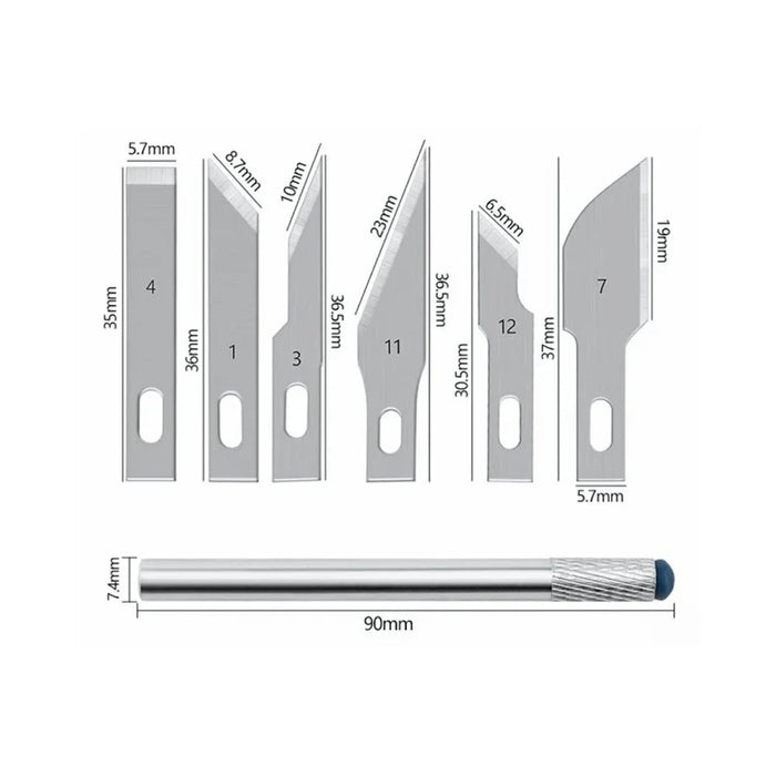 For Phone Repair Precision Carving Tools Set with 6Pcs Interchangeable Blades and Non-Slip Handle - Silver - 4