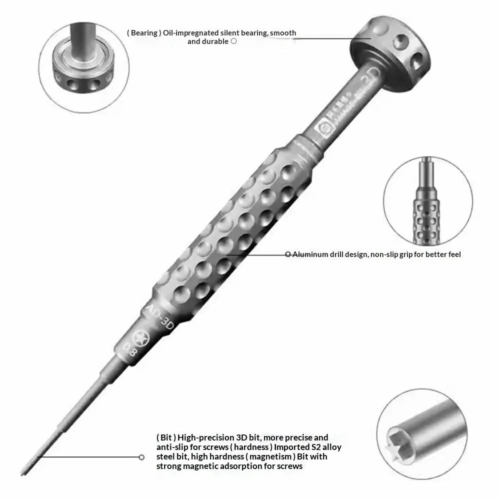 AMAOE AD-3D Precision Screwdriver Bits with Anti-Slip Aluminum Handle Strong Magnetic For Electronic Device Repair - Y-Shape 0.6 - 2