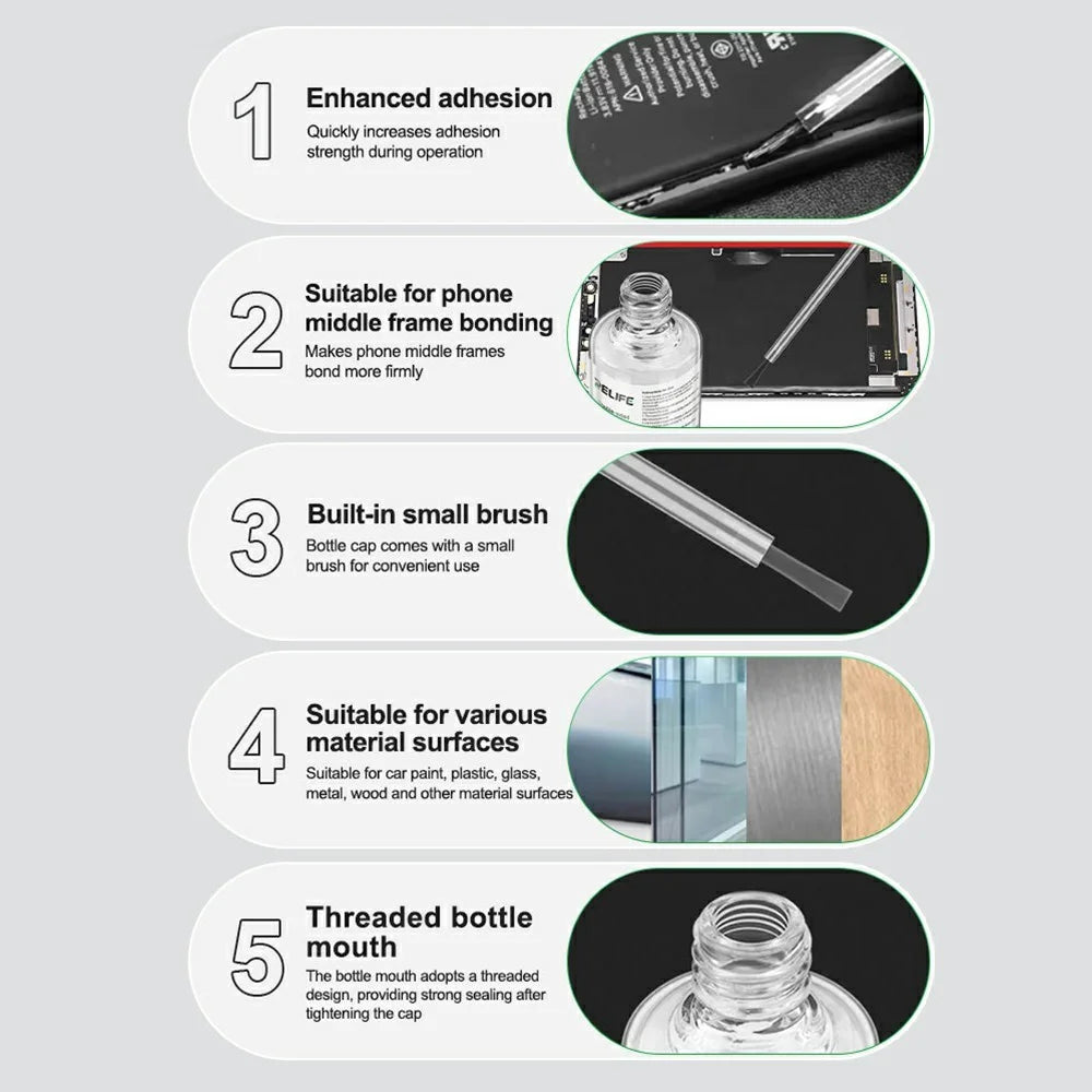 RELIFE G-22 18ml Double Sided Adhesive Primer with Brush For Phone Middle Frame Bonding - Black - 3
