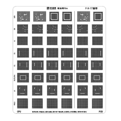 AMAOE Green Oil UV Stencil for iPhone Air / 16 / 15 / 14 / 13 / 12 / 11 / XS PCB IC Chip BGA Reballing - 1