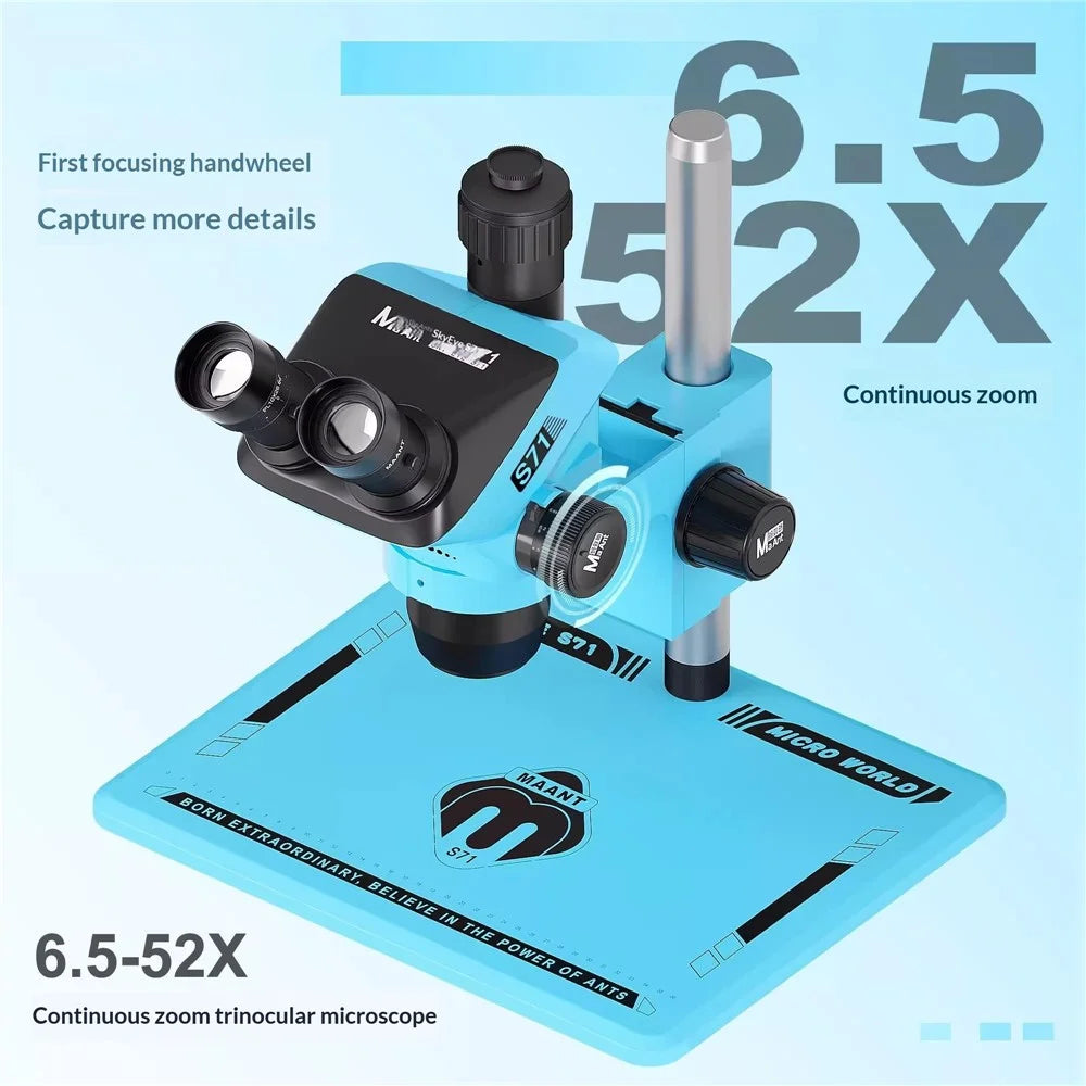 MAANT SkyEye S71 Trinocular Microscope 6.5-52X Continuous Zoom High Definition For PCB Repair  /  Phone Maintenance - Blue - 3