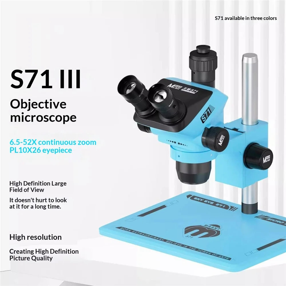 MAANT SkyEye S71 Trinocular Microscope 6.5-52X Continuous Zoom High Definition For PCB Repair  /  Phone Maintenance - Blue - 4
