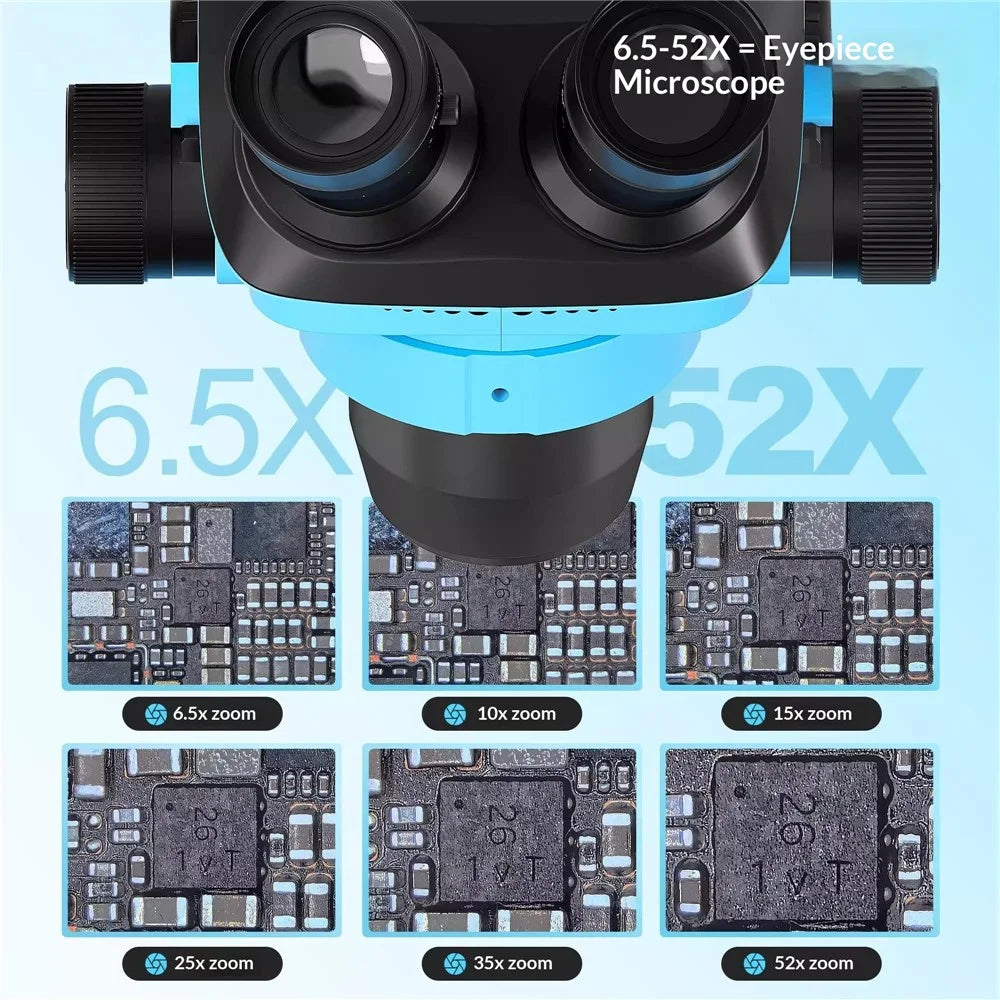 MAANT SkyEye S71 Trinocular Microscope 6.5-52X Continuous Zoom High Definition For PCB Repair  /  Phone Maintenance - Blue - 7