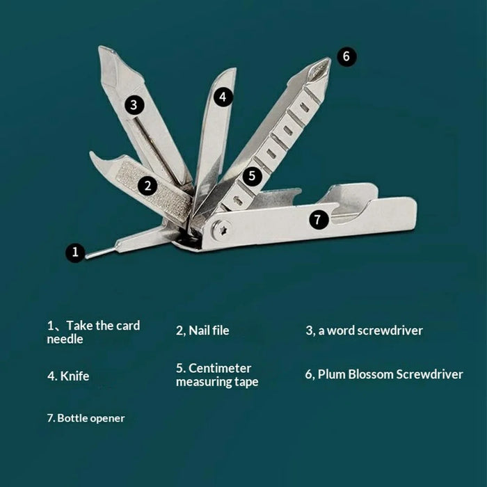 7 in 1 Stainless Steel Multi-Function Tool SIM Card Ejector Screwdriver Bottle Opener Nail File Set - 5