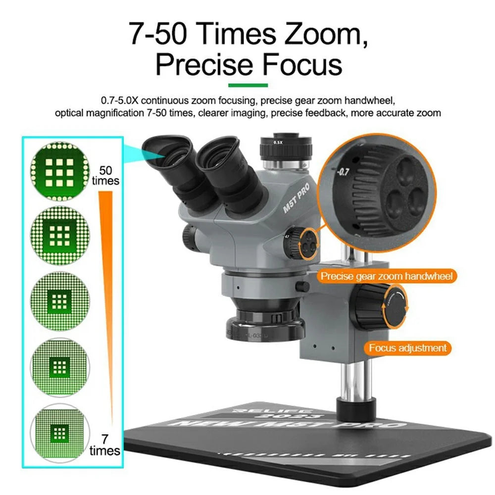RELIFE RL-M5T Pro-B11 Trinocular HD Microscope 7-50X Zoom for PCB Inspection Repair - 5