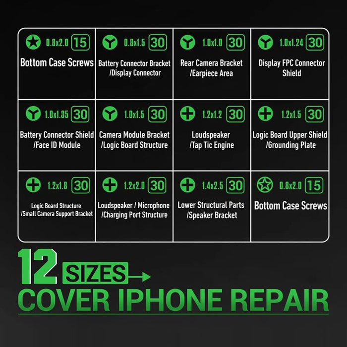 2UUL SC22 SpareScrew12 330Pcs Screw Set 12 Types Phillips Pentalobe Y-Type Screw for iPhone Series - 4