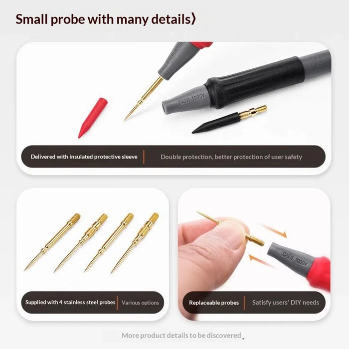 YCS Multimeter Test Leads Kit, 0.28mm Ultra Sharp Needle Tip Replaceable Probes - 4