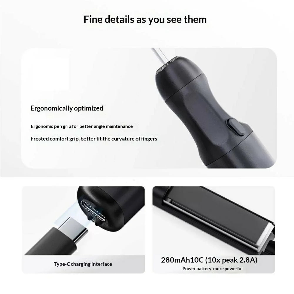 YCS Wireless Electric Sanding Pen with 7Pcs Sanding Heads 280mAh Fast Charging Precision Grinding Tool - Black - 3