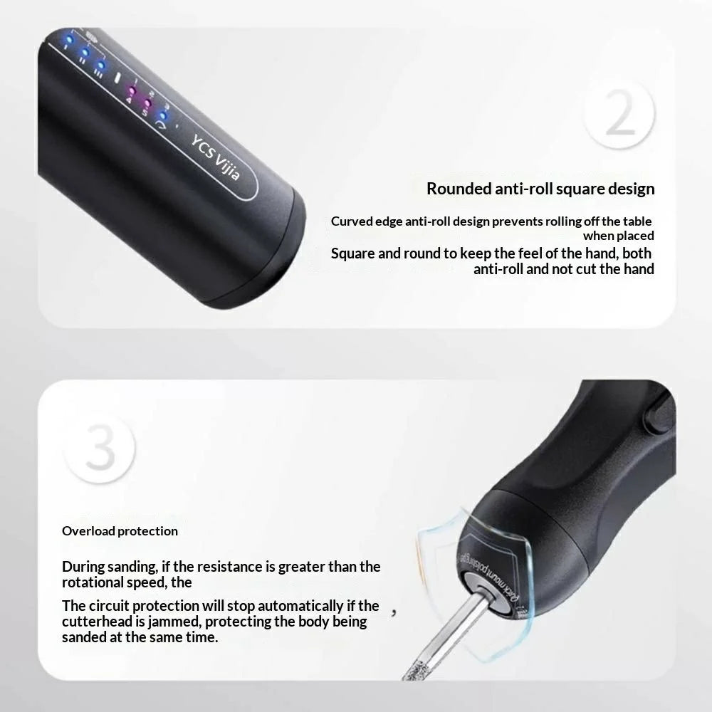 YCS Wireless Electric Sanding Pen with 7Pcs Sanding Heads 280mAh Fast Charging Precision Grinding Tool - Black - 5