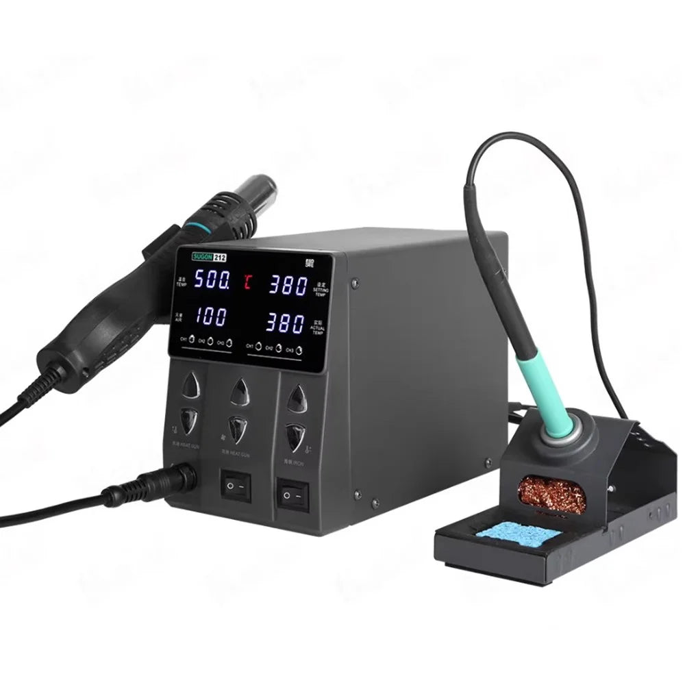 SUGON 212 2 in 1 Hot Air Soldering Iron Digital Display Soldering Station for Phone Electronics Repair - EU Plug - 1