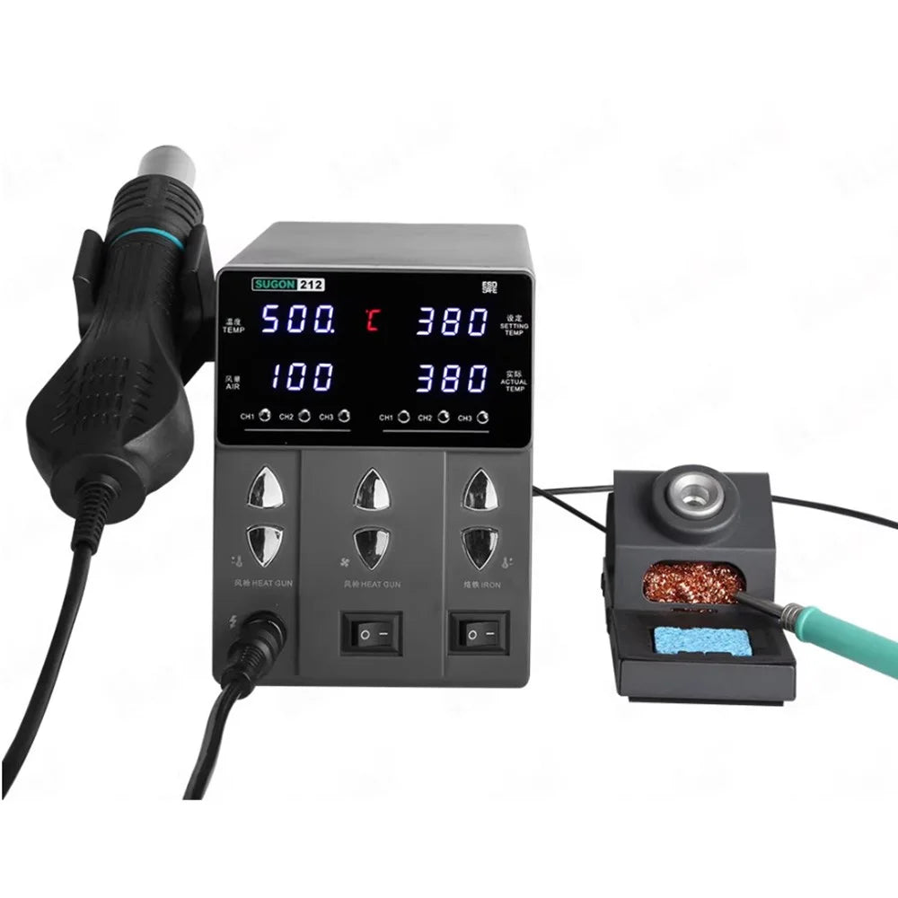 SUGON 212 2 in 1 Hot Air Soldering Iron Digital Display Soldering Station for Phone Electronics Repair - EU Plug - 2