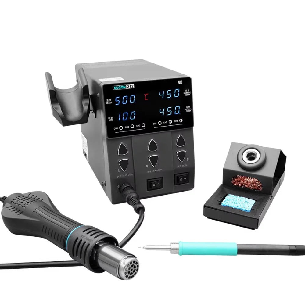 SUGON 212 2 in 1 Hot Air Soldering Iron Digital Display Soldering Station for Phone Electronics Repair - EU Plug - 3