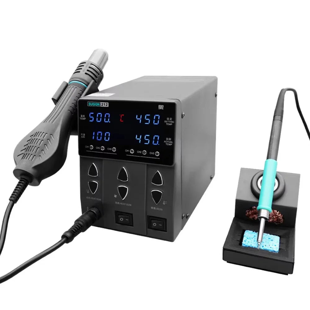 SUGON 212 2 in 1 Hot Air Soldering Iron Digital Display Soldering Station for Phone Electronics Repair - EU Plug - 4