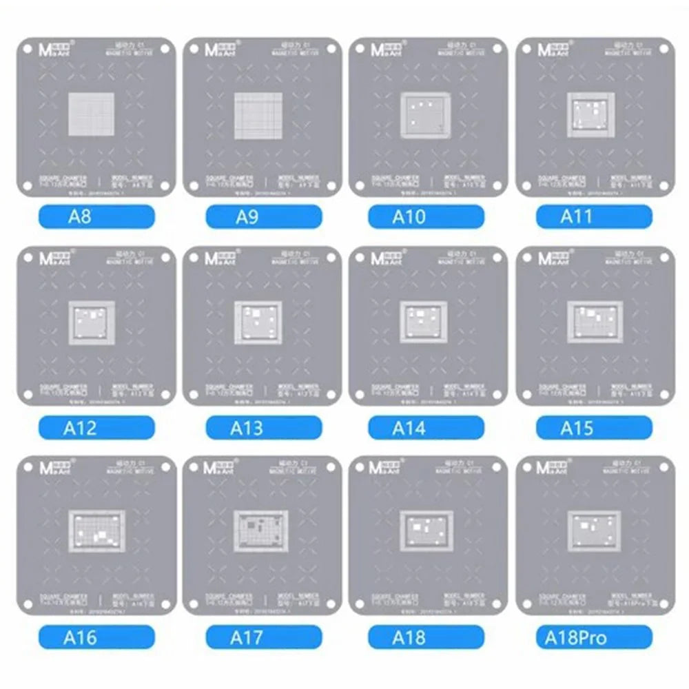 MAANT A8-A18 Pro 12Pcs Chip CPU BGA Reballing Stencil Template Net for iPhone Chip Repair - 1