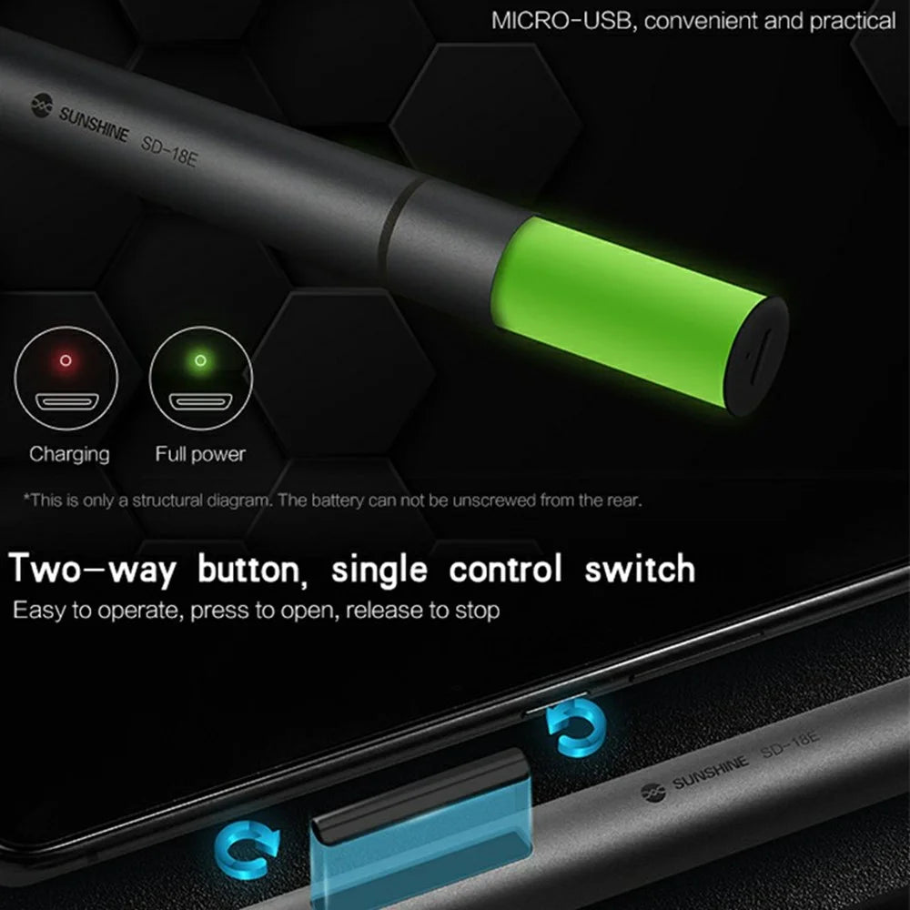 SUNSHINE SD-18E Lithium Electric Precision Screwdriver Kit 14Pcs S2 Alloy Steel Bits 3 LED Lights - Black - 2