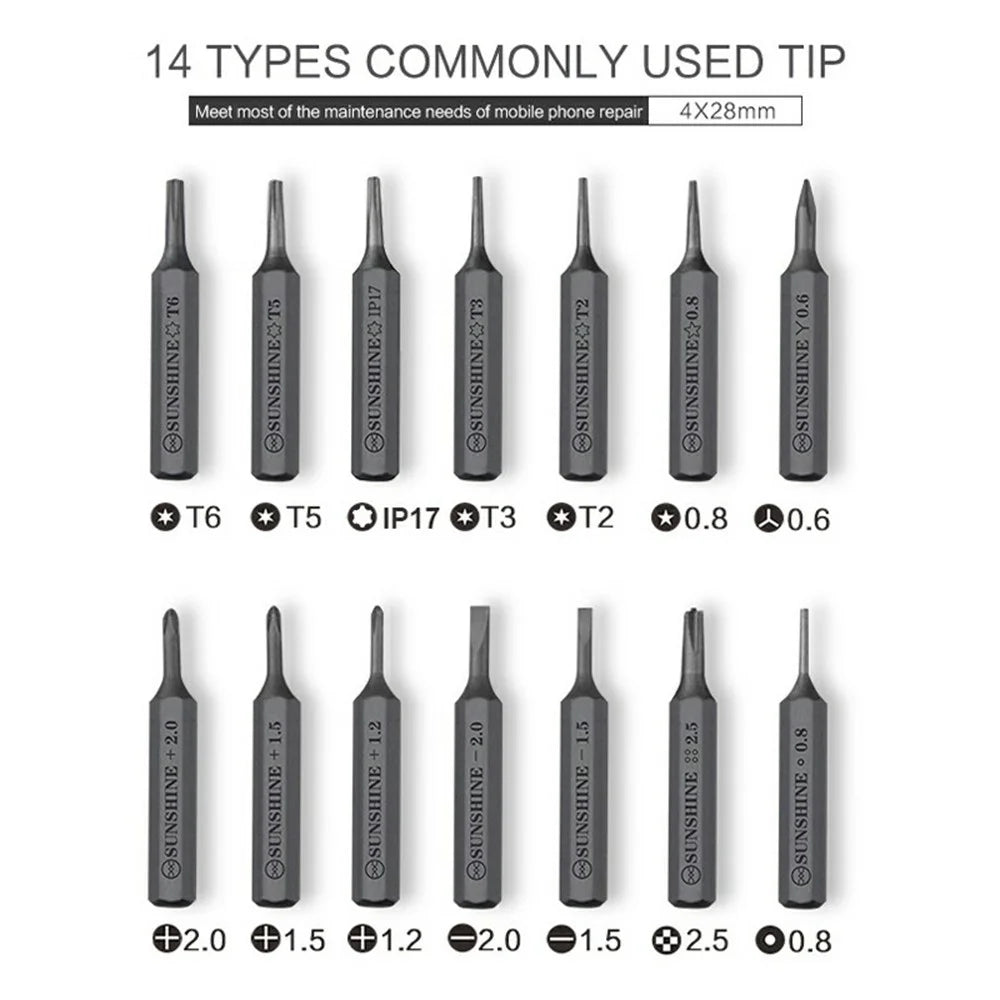 SUNSHINE SD-18E Lithium Electric Precision Screwdriver Kit 14Pcs S2 Alloy Steel Bits 3 LED Lights - Black - 5