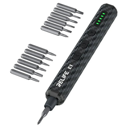RELIFE E1 Carbon Fiber Electric Screwdriver Set LED Digital Display Screwdriver with 12Pcs S2 Steel Bits - 1