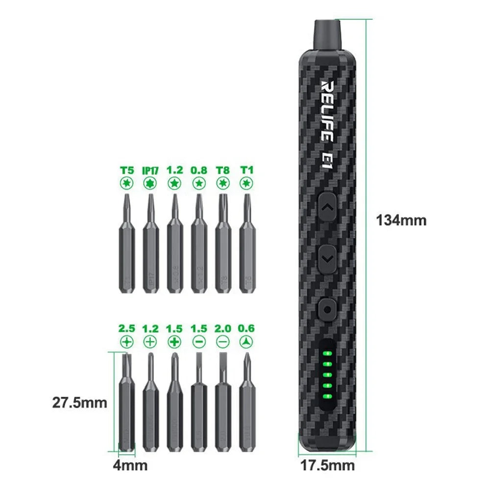 RELIFE E1 Carbon Fiber Electric Screwdriver Set LED Digital Display Screwdriver with 12Pcs S2 Steel Bits - 7