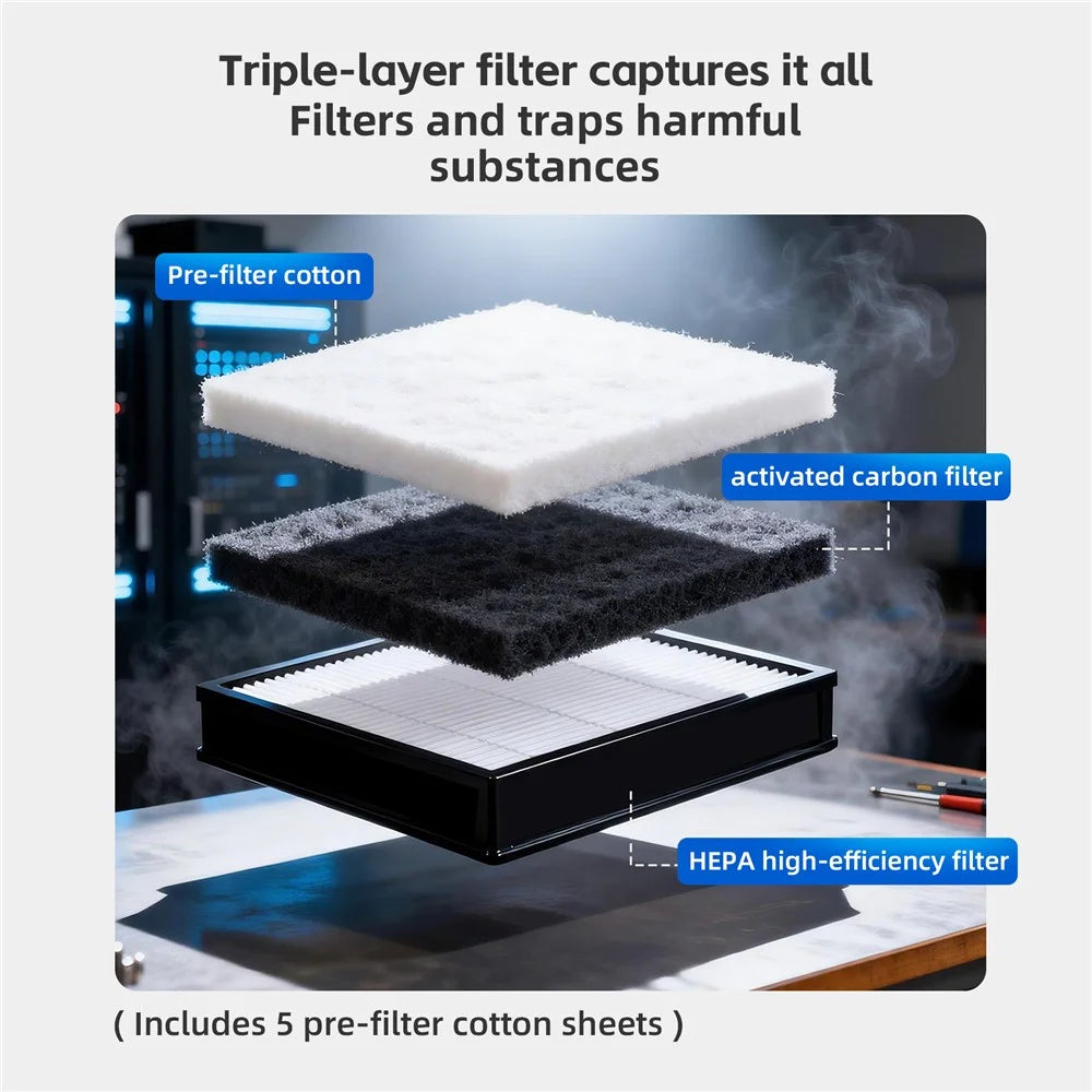 QIANLI AF100 Dust Mist Purifier 80W Fume Extractor 3-Layer Filter for Electronics Soldering - EU Plug - 7
