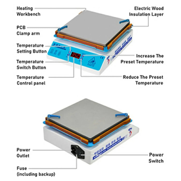 YYD YD616 520W Intelligent Heating Platform PCB Preheating Station for Electronics Repair, EU Plug  /  220V - 6