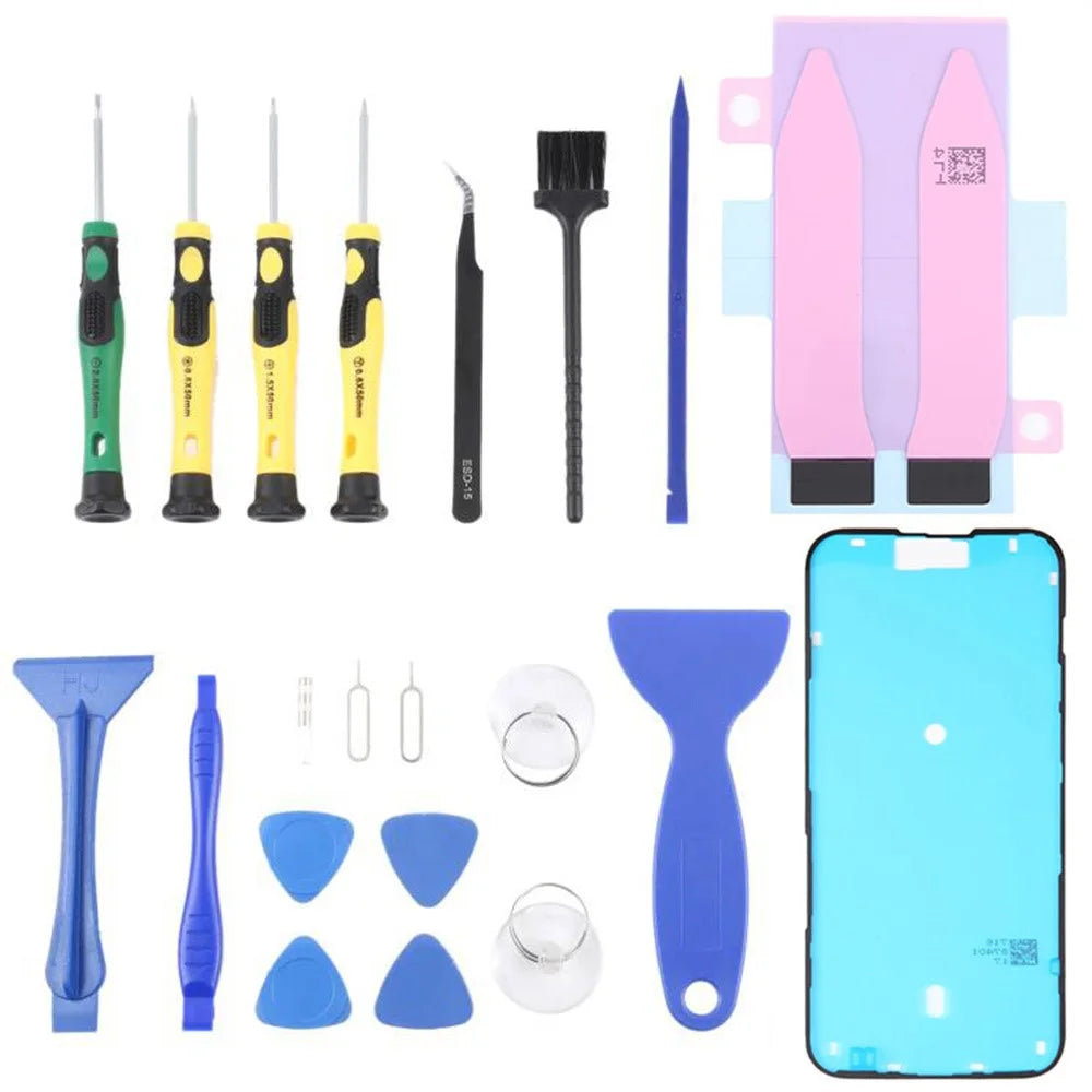 JF-8182 For iPhone 15 Plus 21 in 1 Precision Screwdriver Set Replacement Parts Battery Adhesive Tape Sticker + Middle Plate Frame Repair Tool Kit - 1