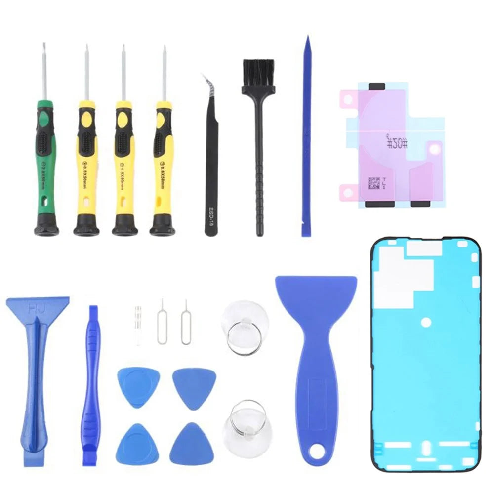 JF-8182 For iPhone 15 Pro 21 in 1 Precision Screwdriver Set Replacement Parts Battery Adhesive Tape Sticker + Middle Plate Frame Repair Tool Kit - 1