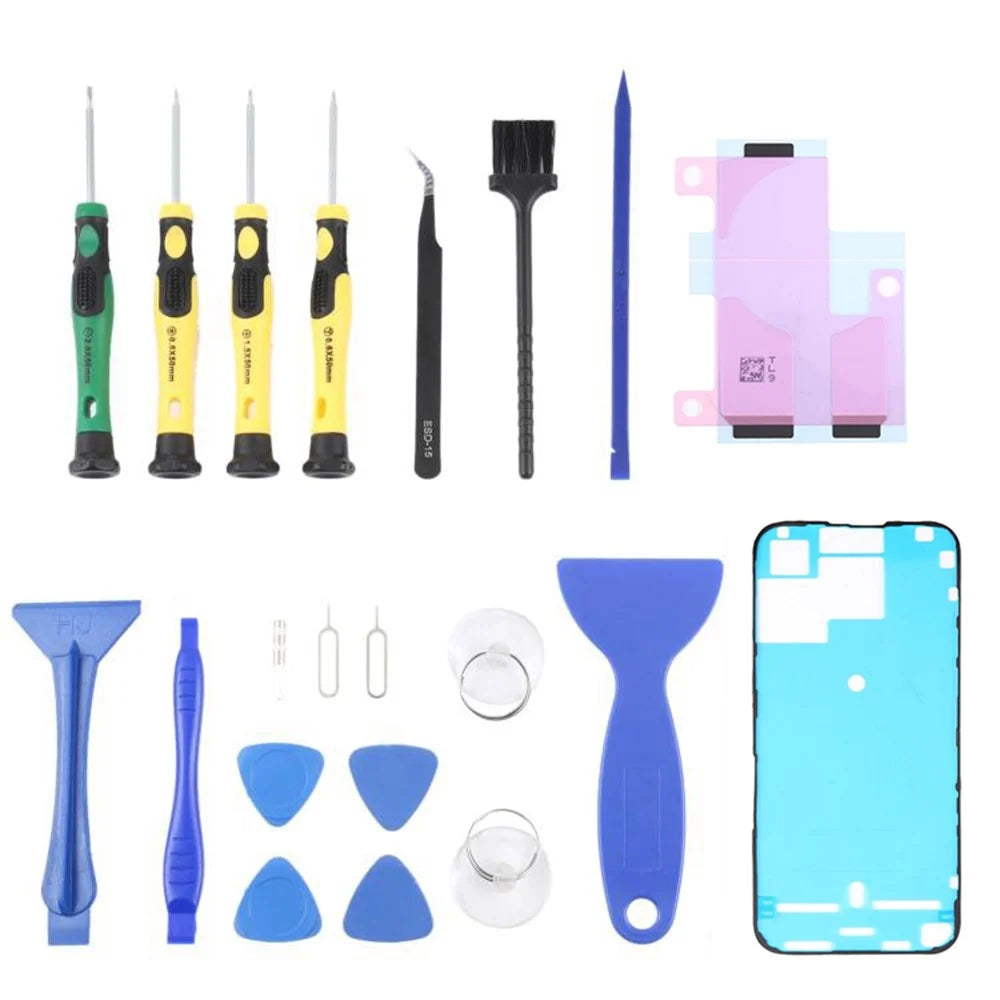 JF-8182 For iPhone 15 Pro Max 21 in 1 Precision Screwdriver Set Replacement Parts Battery Adhesive Tape Sticker + Middle Plate Frame Repair Tool Kit - 1