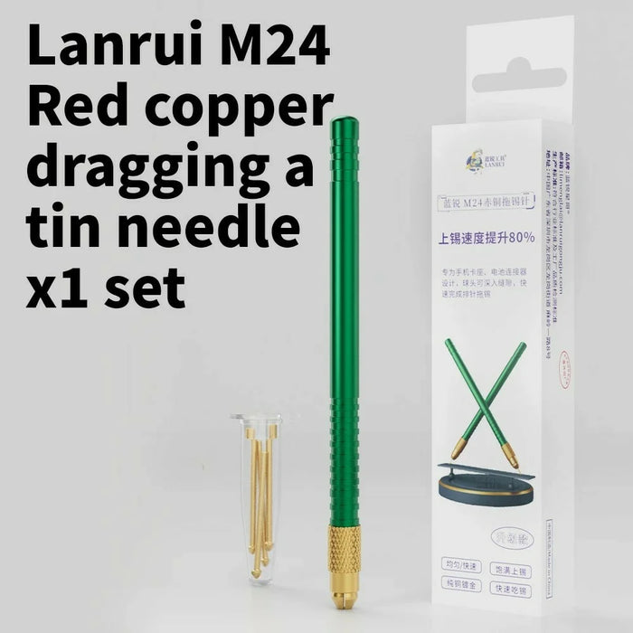 LANRUI M24 Red Copper Plating Desoldering Needle Kit Anti-slip Handle Ball Head Dragging Needle Set for Phone Socket Battery Connector - 2