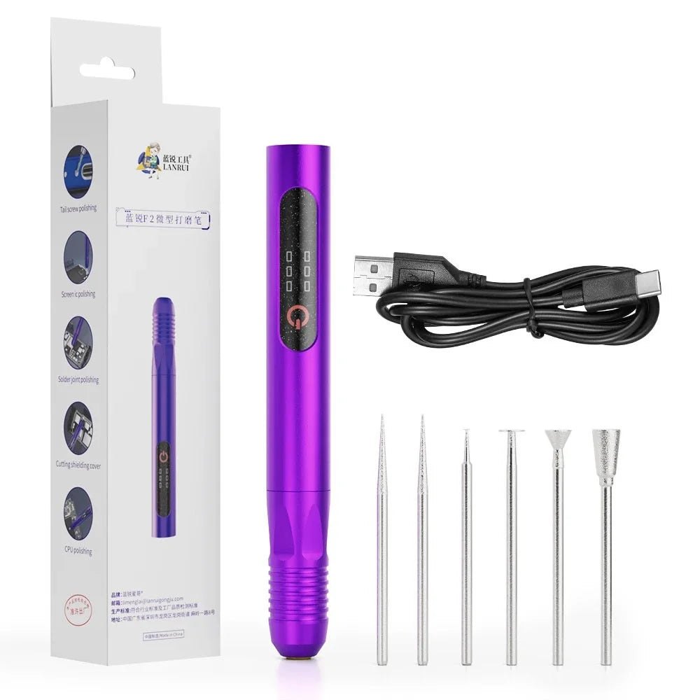 LANRUI F2 Micro Grinding Pen 3-Speed OLED Display 6 Grinding Heads Type-C Repair Tool for IC Chip Motherboard PCB - 1