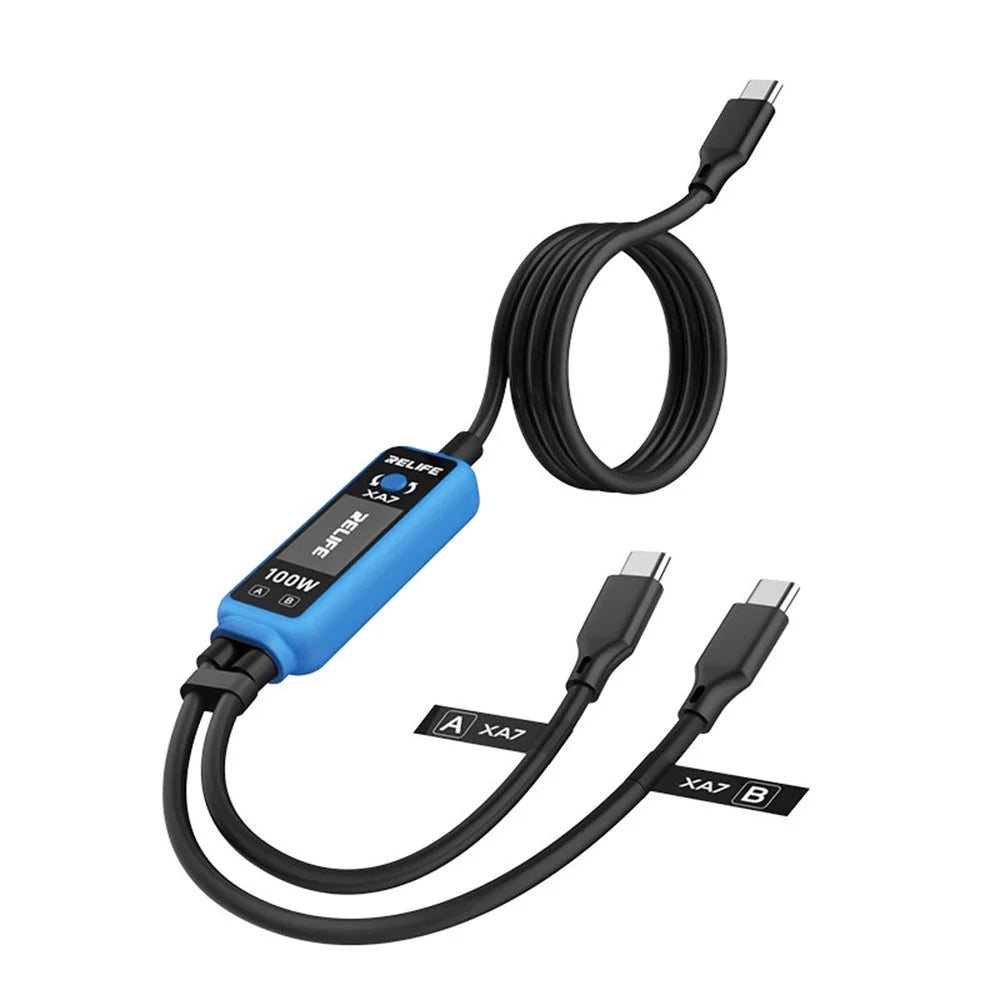 RELIFE XA7 100W 1-to-2 Dual Port Digital Display Fast Charging Cable PD3.0 USB-C Smart Charging Cord for Device Testing - 1