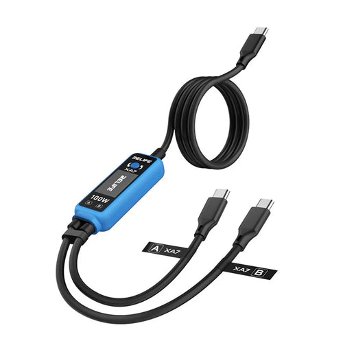RELIFE XA7 100W 1-to-2 Dual Port Digital Display Fast Charging Cable PD3.0 USB-C Smart Charging Cord for Device Testing - 1