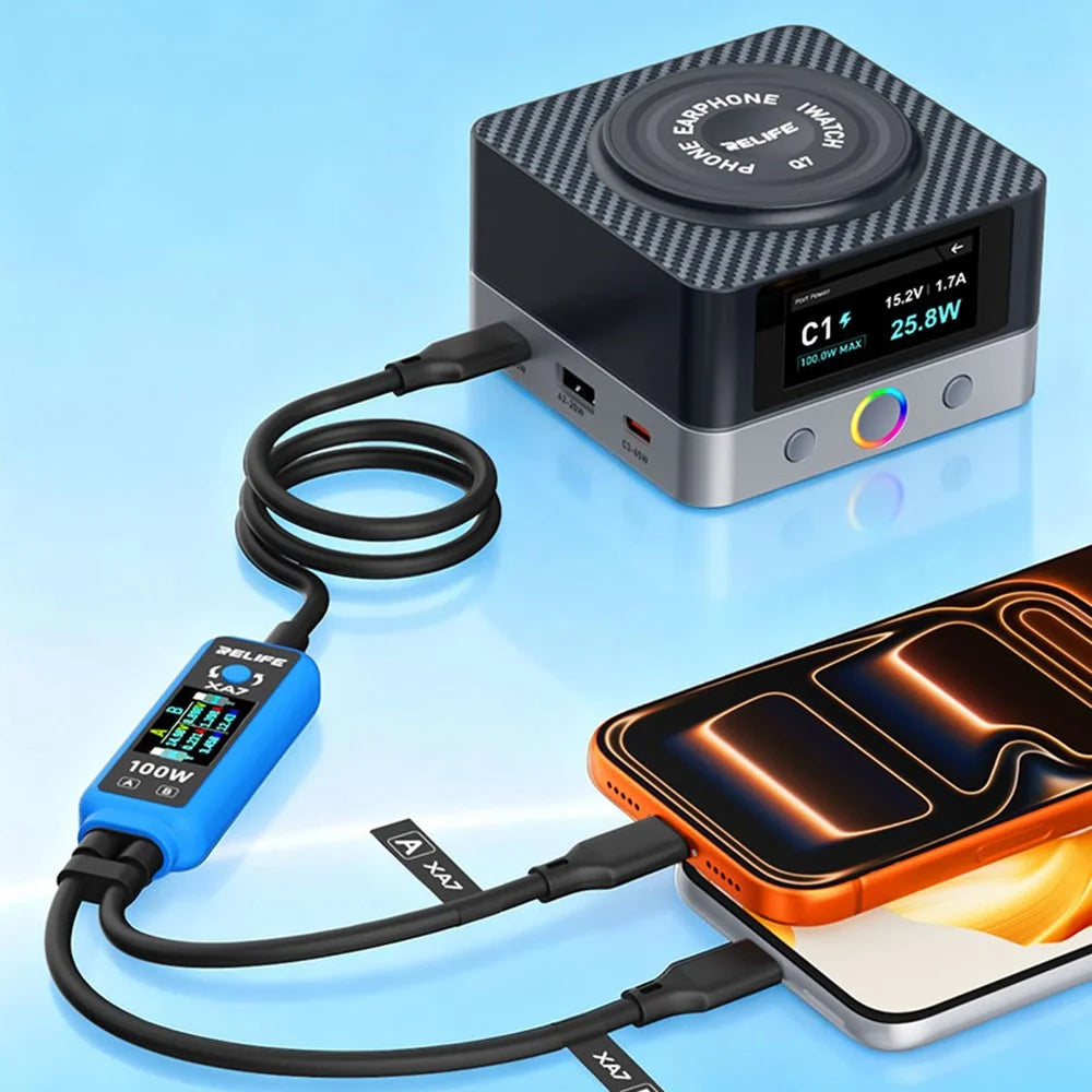 RELIFE XA7 100W 1-to-2 Dual Port Digital Display Fast Charging Cable PD3.0 USB-C Smart Charging Cord for Device Testing - 3