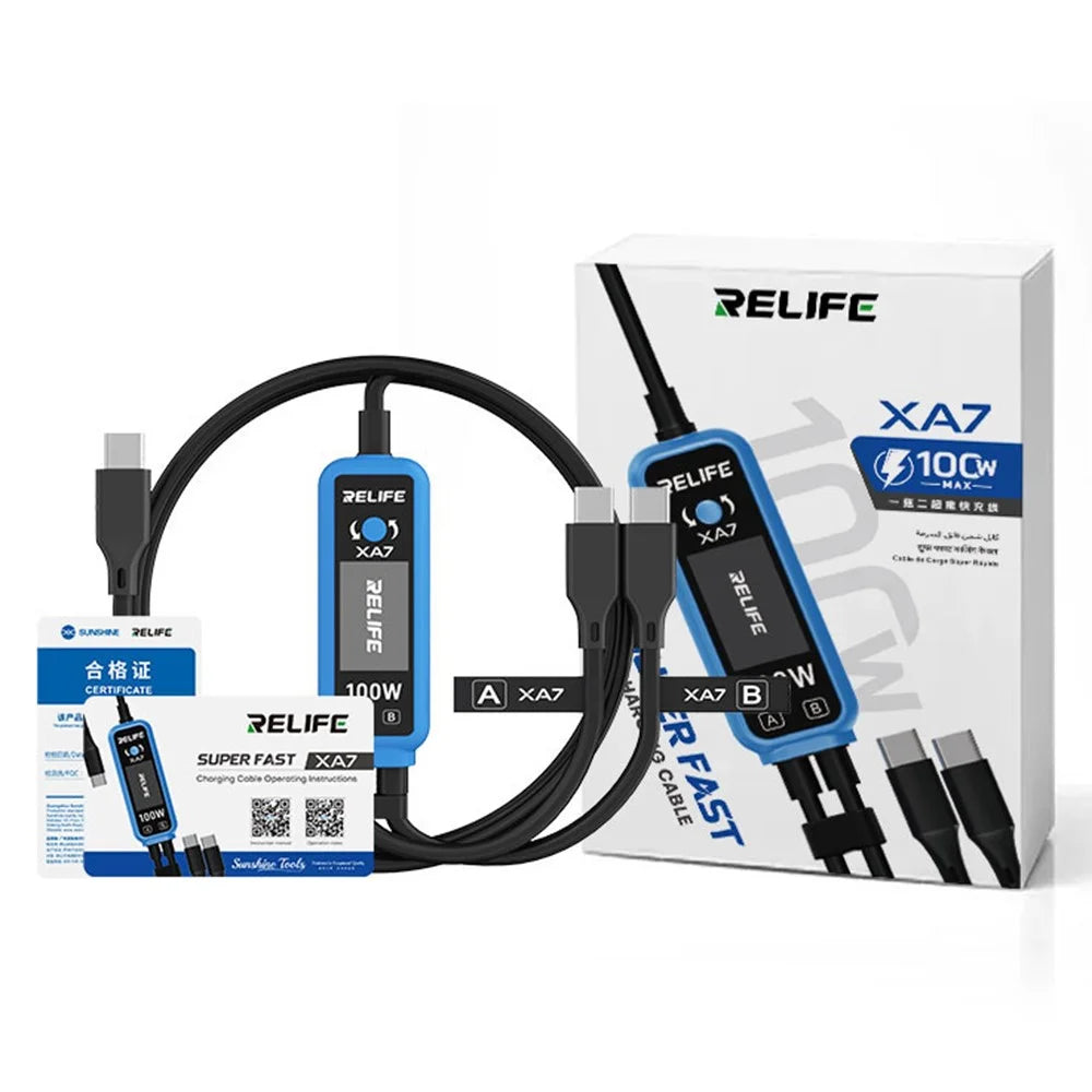 RELIFE XA7 100W 1-to-2 Dual Port Digital Display Fast Charging Cable PD3.0 USB-C Smart Charging Cord for Device Testing - 7