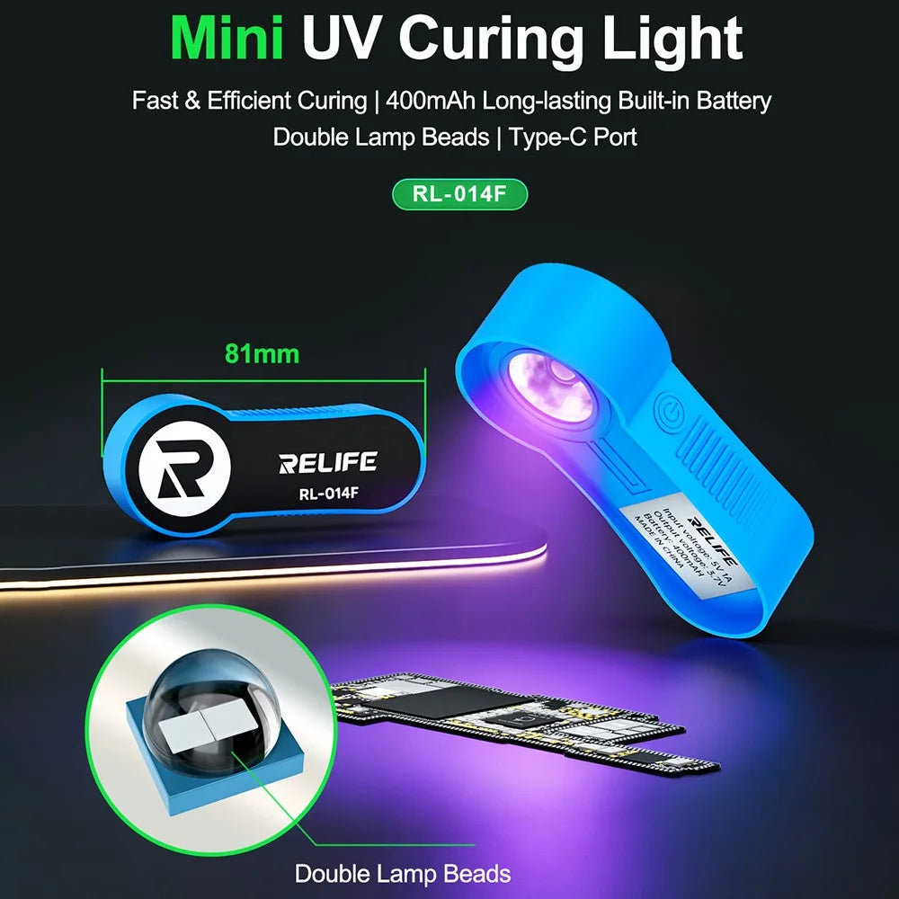 RELIFE RL-014F UV Mini Curing Lamp 395nm Dual LED Design 400mAh Type-C Portable Curing Light - 3