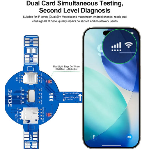 RELIFE XA6 Dual SIM Card Signal Test Board No Disassembly TF NM Card Signal Detector Test Tool for iPhone Android - 2
