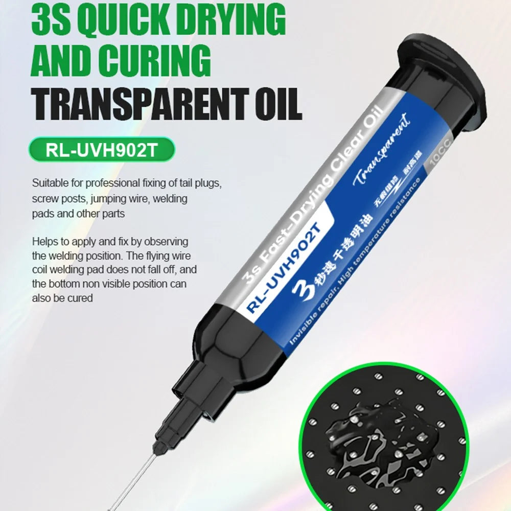 RELIFE RL-UVH902T 3-Second Quick Drying Clear Curing Oil Transparent UV Curing Glue for PCB Circuit Board Repair - 5