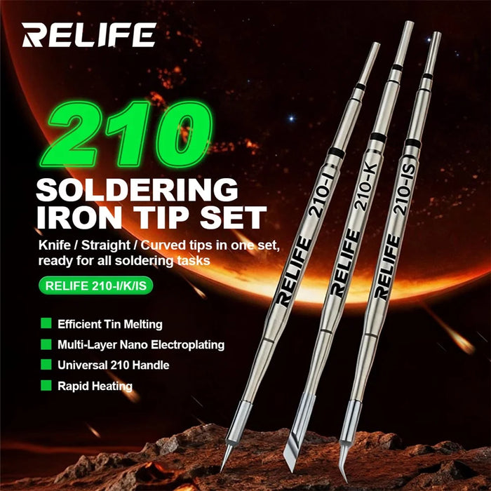 RELIFE 210 3Pcs Soldering Iron Tips Set 80mm Knife Straight Curved Multi-Layer Nano Electroplating Iron Tips Welding Tool Replacement for Electronics Repair - 4
