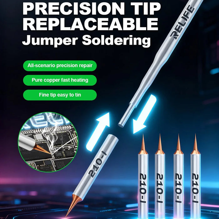 RELIFE 210 1 Set 0.1mm Soldering Iron Tips Pure Copper Ultra Fine Replaceable Tips Welding Tool for Jumper Wire Repair - 3