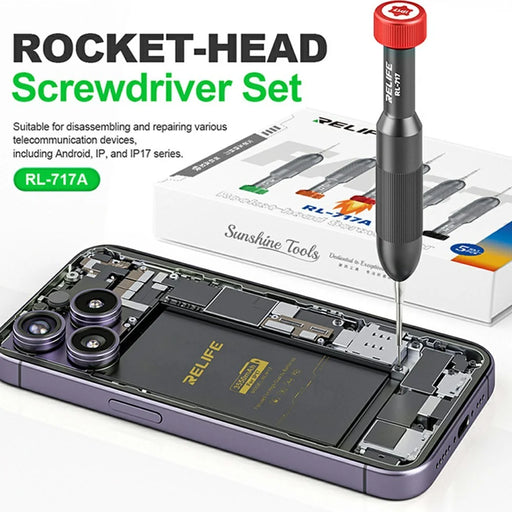 RELIFE RL-717A 5-in-1 Rocket-Head Design Screwdrivers Set S2 Steel Precision Bits Repair Tool for iPhone Android Electronics - 2