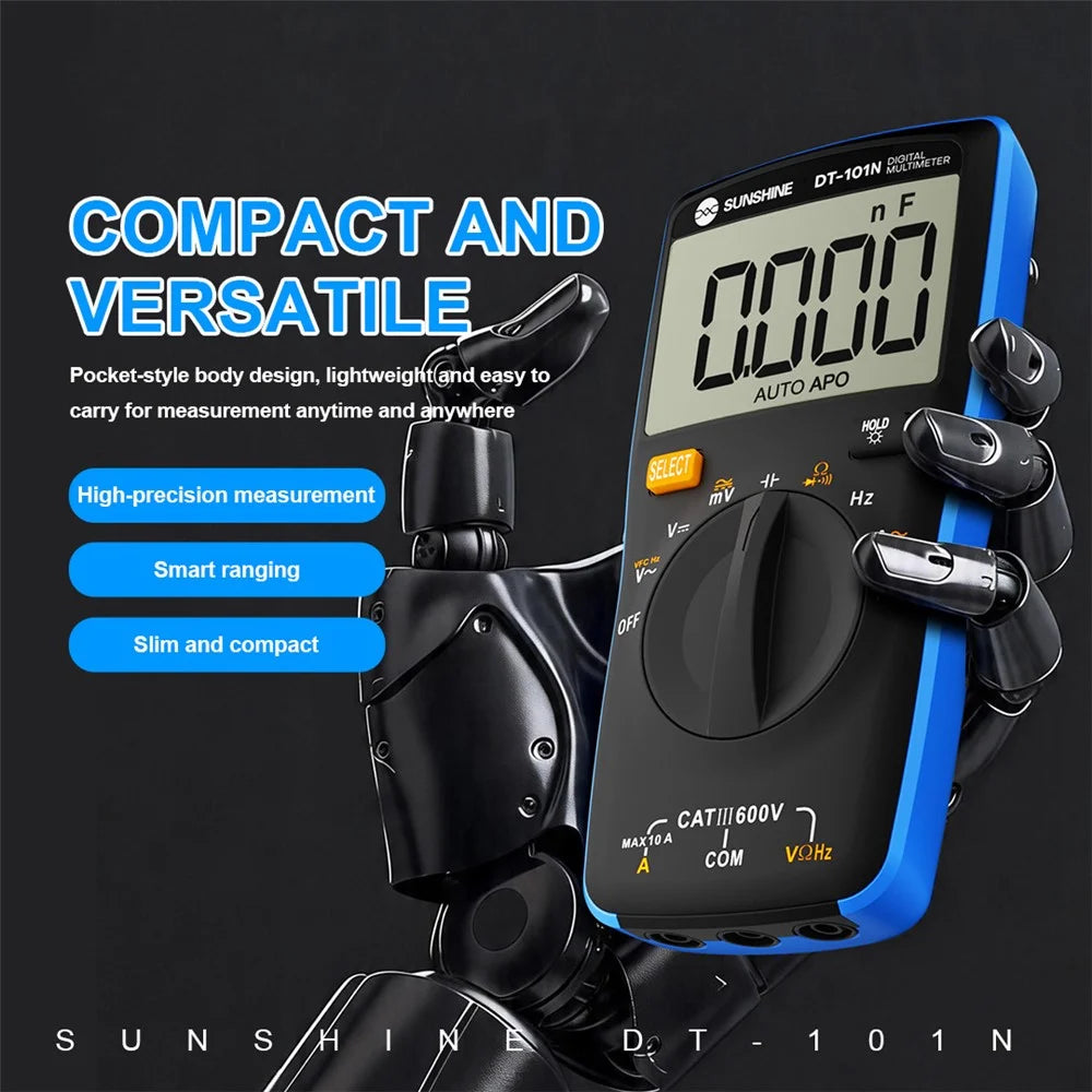 SUNSHINE DT-101N Digital Multimeter 5999 Counts LCD Backlight Pocket-Style Auto-Ranging Tester Meter for Electrical Testing (No Battery) - 2