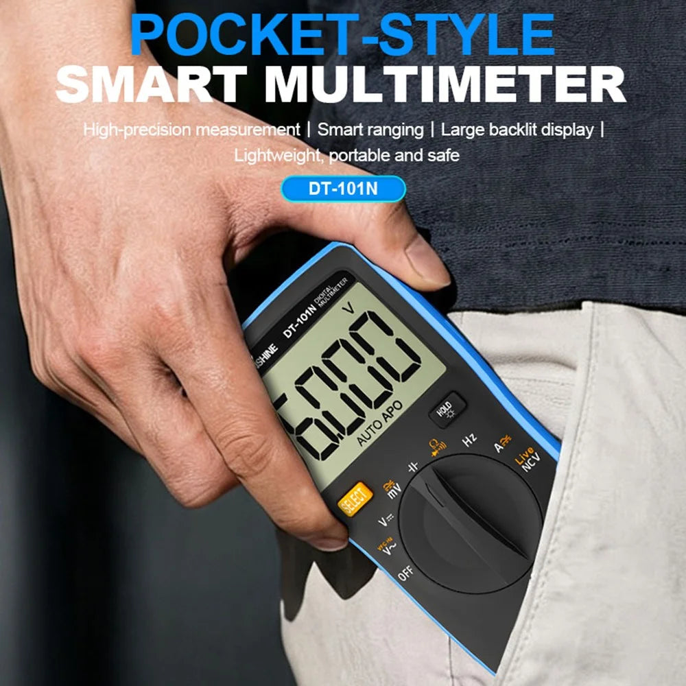 SUNSHINE DT-101N Digital Multimeter 5999 Counts LCD Backlight Pocket-Style Auto-Ranging Tester Meter for Electrical Testing (No Battery) - 3