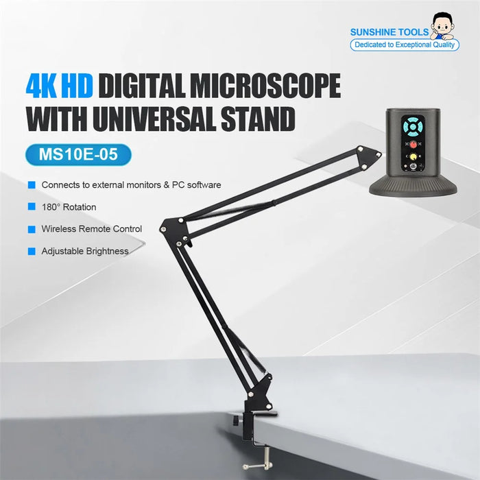 SUNSHINE MS10E-05 4K HD Digital Microscope with Universal Stand 180 Degree Rotation Wireless Remote Soldering Tool for Motherboard PCB Repair (No Screen) - 2