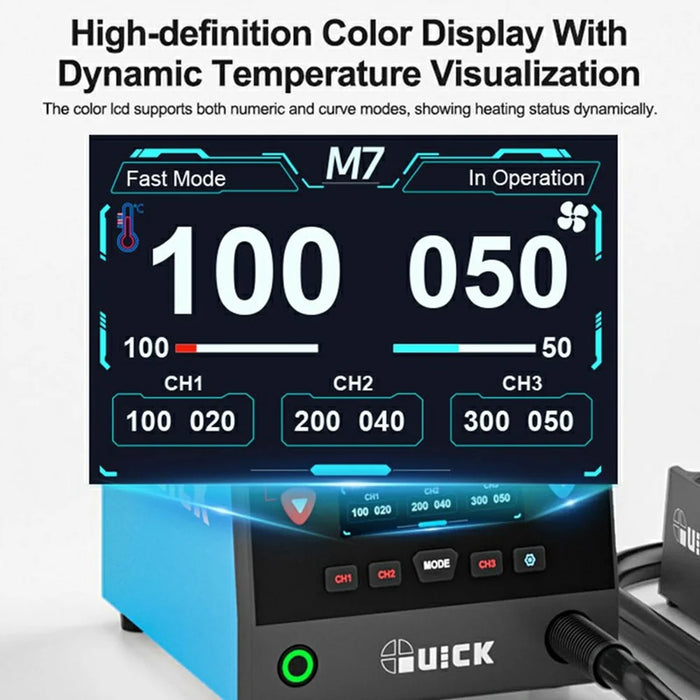 QUICK M7 1000W Smart Hot Air Gun Desoldering Station LCD Display 9-Channel Rework Station for Electronics Repair - EU Plug - 7