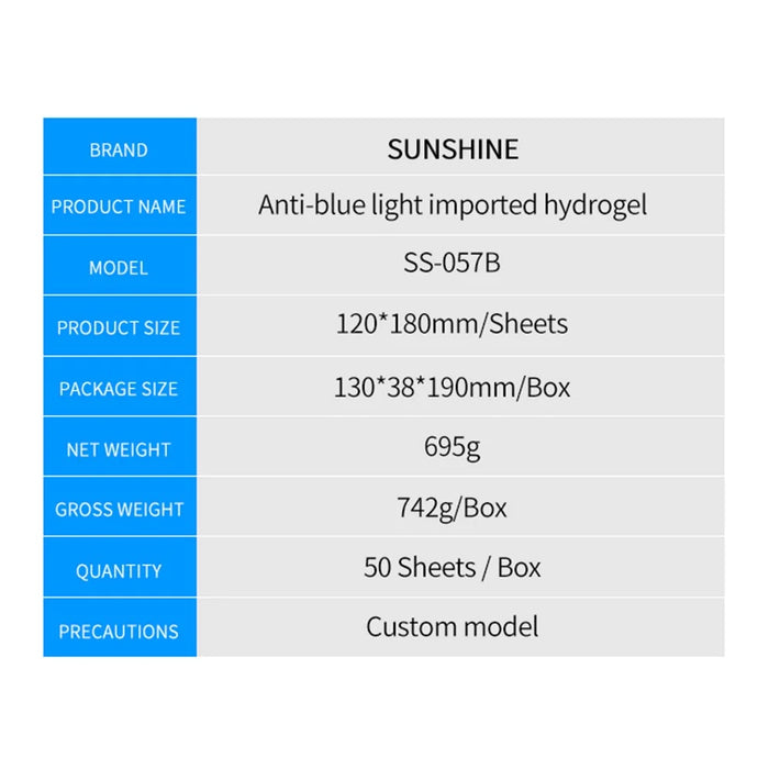 SUNSHINE 50Pcs/Lot SS-057B 7-inch Compressive Repair Film Flexible Hydrogel Film [Anti-Blue Light] for SS-890C Film Cutting Machine - 6